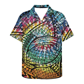 HYCOOL Yaz Gevşek Fit Nefes Erkek havai gömleği Hip-Hop Kravat Boyalı Gömlek Erkekler İçin Polinezya Tribal Artı Boyutu Erkek Giyim