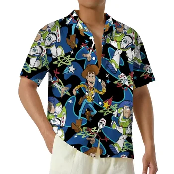 Oyuncak Hikayesi havai gömleği Erkek Kadın Kısa Kollu Düğme Gömlek Woody Buzz Lightyear havai gömleği Karikatür Çocuklar Plaj Gömlek