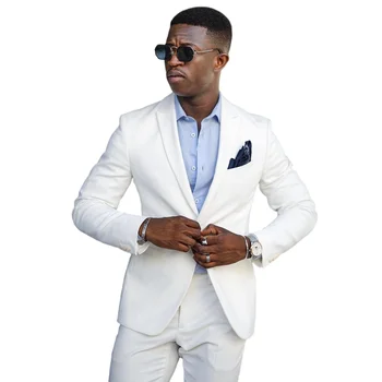 Beyaz Resmi Erkek Takım Elbise Klasik Fit 2 Adet / Düzenli Slim Fit Blazer Pantolon İle Düğün Damat İçin En İyi Erkek Giyim / erkek Giyim Seti