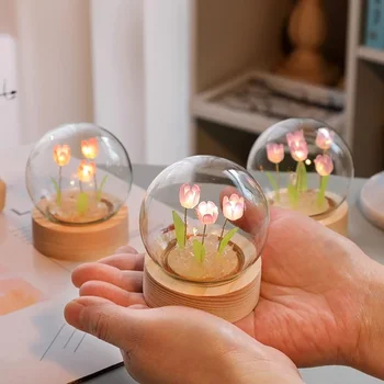 Lale Gece Lambası El Yapımı Çiçekler DIY Malzeme Paketi Yaratıcı Gece Lambası Masaüstü Yatak Odası Oturma Odası Süsler Tatil Hediye