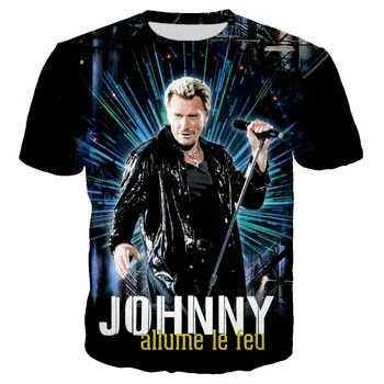 Pop Şarkıcı Johnny Hallyday 3D Baskı T-shirt Erkek Kadın T Shirt Kaya Moda Hip Hop Büyük Boy Harajuku Streetwear Çocuklar Tees Tops
