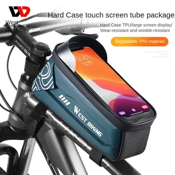 Batı Binici Bisiklet Ön Çanta 2.2 L Büyük Kapasiteli Bisiklet Çantası Sert Kabuk 7.4 inç Cep Telefonu Üst Tüp Çanta Bisiklet Çantası
