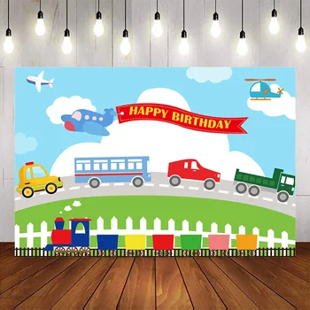 erkek araba arka plan mutlu doğum günü partisi zemin Uçak Gemi Tren Otobüs Taşımacılığı doğum günü Tema parti dekorasyon prop