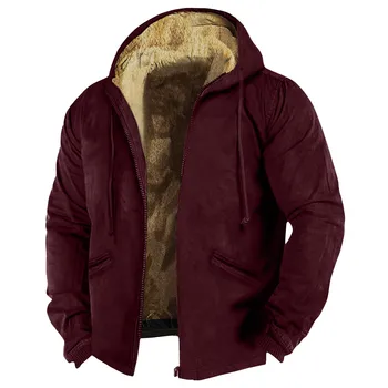Erkek Ceket 2023 Yeni Kış Sonbahar Kalınlaşmak Hoodies Kıyafetler Uzun Kollu Düz Renk Polar Fermuar kapüşonlu ceket Chaquetas Hombre