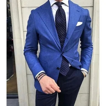 2023 Yeni Moda Düğün Mavi Çentikli Yaka Takım Elbise Erkekler İçin İş Rahat Resmi Kostüm Homme Slim Fit 2 adet Set Ceket Pantolon
