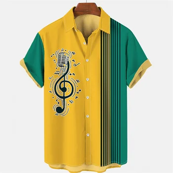 Hawaii Gömlek Erkekler İçin Renkli Müzik 3d Baskı Kaya Gömlek Yaz Plaj Kısa Kollu Casual Boy Bluz Tops Giyim