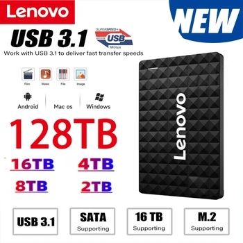 Lenovo Taşınabilir SSD 16TB Mobil Katı Hal Sürücü 128TB Yüksek Hızlı Harici Depolama Decives Tip-C USB 3.1 Arayüzü Dizüstü Bilgisayar İçin