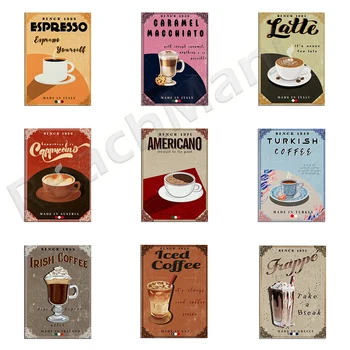 Kahve Baskılar, Latte, Türk Kahvesi, Buzlu Kahve, Espresso, Cappuccino Amerikan Poster Mutfak Dekorasyon Minimalist Baskılar