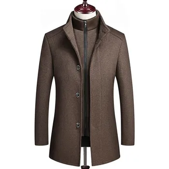 Kış Erkek Yün Ceket Slim Fit Kalın sıcak tutan kaban Ayarlanabilir Yelek Erkek Yünlü Ceketler Erkek Marka Giyim