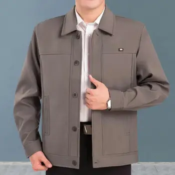 Düğmeli Ceket Şık erkek Yaka Ceket İnce Düz Renk Uzun Kollu Düğme Cepler Sonbahar Bahar Moda Erkekler Katı