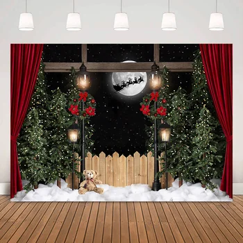 Merry Christmas fotoğraf Backdrop kış kar Noel Baba arka plan ay yıldızlı gökyüzü ışık çocuk portre Photocall sahne