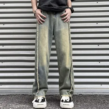 2023 Yeni Moda Eski Y2K Streetwear Yığılmış Baggy Yırtık Kot Pantolon Erkek Giyim Düz Kadın Kot Pantolon Pantaloni Uomo
