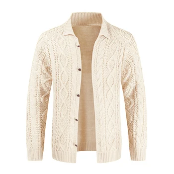 Hırka Erkek Dış Giyim Düzenli Yumuşak Düz Renk Vintage Sıcak Düğme Rahat Ceket Yakalı Ceket Örgü Sonbahar Kış