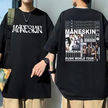 Italyan Rock Grubu Maneskin Acele Dünya Turu Baskı kısa kollu t-shirt Erkek Kadın Moda Gotik Tshirt Erkek Casual Boy Tees