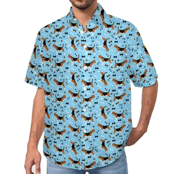 Köpek Baskı Bluzlar Erkek Hayvan Beagles Casual Gömlek Hawaiian Kısa Kollu Özel Vintage Boy Plaj Gömlek Hediye Fikri