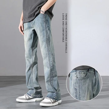 2023 Yeni Kore Moda erkek Şalvar Kot Klasik Erkek Düz Kot Geniş bacak Pantolon Amerikan Tarzı Vintage Yeni Pantolon D59