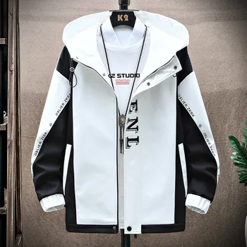 Moda Bahar Sonbahar Kapüşonlu Ceketler erkek Hip Hop Rüzgarlık Kore Tarzı Patchwork Gevşek Mont Spor Açık Giyim Tops