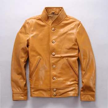 DHL ücretsiz nakliye Marka Tasarımcısı Orijinal Hakiki İnek Deri Ceket Erkek Vintage İş Standı Yaka Ceket Büyük Boy Ceket