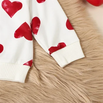 Yenidoğan Bebek Kız Sevgililer Günü Kalp Baskı İki Parçalı Kıyafet Uzun Kollu Kazak Kazak Pantolon Giyim Seti