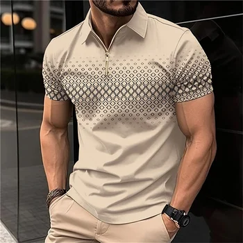 Erkek Fermuar polo gömlekler 3d Baskılı Erkek Kısa Kollu Üst Günlük Erkek Yaka Düğmesi Gömlek Sokak Trend Giyim Büyük Boy Tshirt