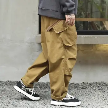 Bahar Rahat Büyük Boy Kargo Pantolon Erkekler Streetwear Katı Harajuku Gevşek Düz Pantolon Geniş bacak dökümlü pantolon Adam için B71