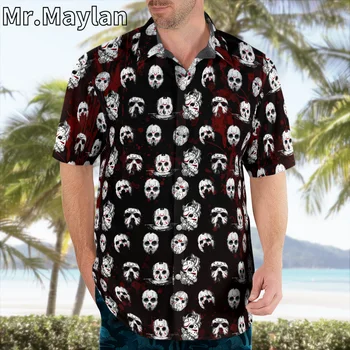 Yeni Cadılar Bayramı Korkunç Film 3D Korku Gömlek Hawaii Gömlek Erkekler Yaz Kısa Kollu Gömlek 2023 Büyük Boy 5XL gömlek Chemise Homme A43