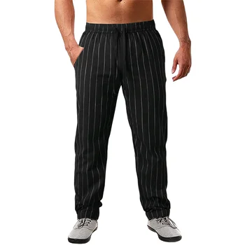 Douhoow erkek Çizgili Baskı Pantolon Elastik Kemer İpli Egzersiz Pantolon Streç koşucu pantolonu Sweatpants Cepler ile