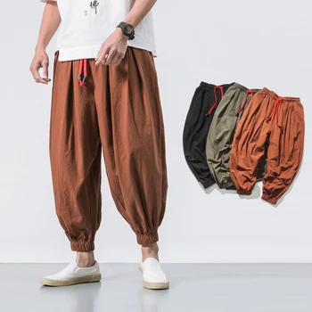 Pamuk Keten Bahar Yaz harem pantolon Erkekler için Gevşek Nefes Sweatpants Japon Rahat Marka Büyük Boy Pantolon Erkek
