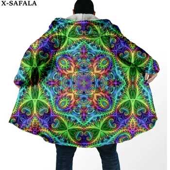 Mandala Psychedelic Trippy 3D Baskı Rüya Pelerin Kalın Sıcak Kapşonlu Erkek Palto Ceket Rüzgar Geçirmez Polar Pelerin Bornoz Battaniye-4