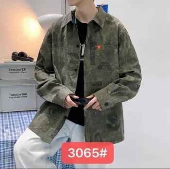 Kore Moda Giyim Erkek Kamuflaj Uzun Kollu Takım Gömlek Y2K Sonbahar Yeni Tasarımcı Erkekler Düğme Gömlek Chemise Homme Adam