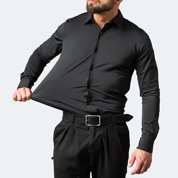 Erkek gömleği kırışıklık Karşıtı basit iş ince gömlek uzun kollu düz renk büyük boy Chemise Homme
