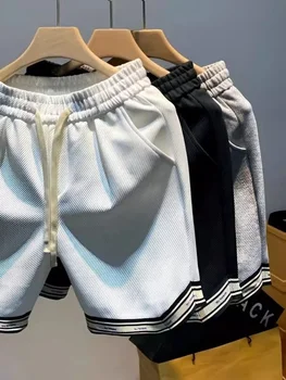 Yaz Erkek Casual Sweatpants Diz Boyu Pantolon İpli Bel Moda Eklenmiş Gevşek Fit Yüksek Sokak Düz Şort