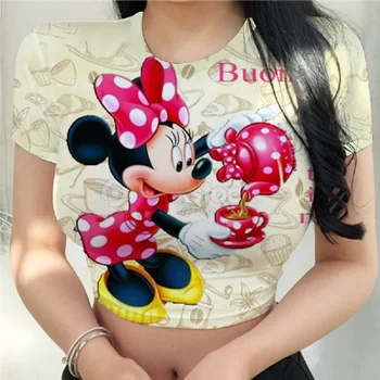 2024 Son Disney Marka Mickey Karikatür T Shirt Yaz Kadın T Shirt Gece Kulübü Kalma Moda 3d İng Yüksek Kaliteli Sıska Y2k