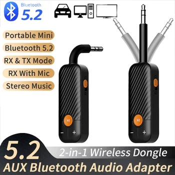 2 in 1 kablosuz bluetooth 5.2 Alıcı Verici Adaptörü 3.5 mm Jack Handsfree Kablosuz Hifi stereo kulaklıklar Adaptörü Mic İle