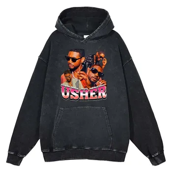 Usher Hoodies Vintage Rapçi Moda Kişilik Baskı Kış Kalın Kazak Pamuk Büyük Boy Erkekler Rahat Gevşek Kazak Tops