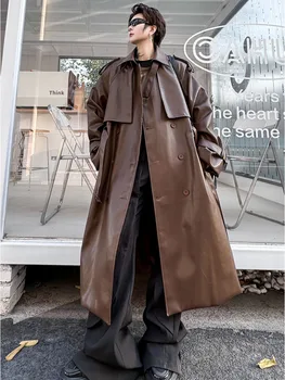 SYUHGFA erkek PU Deri Siper Niş Tasarım Streetwear Moda Erkek Rüzgarlık 2024 Bahar Erkek Giyim Kruvaze