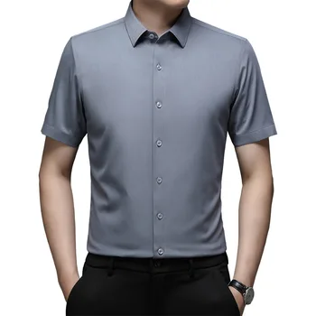BROWON Marka Akıllı Rahat Gömlek Erkekler için Giysi 2024 Yaz Kısa Kollu Erkek Gömlek İş Düz Renk Turn-Aşağı Yaka Gömlek