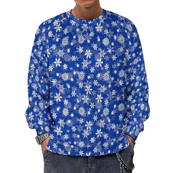 Noel Kar Tanesi Streetwear Tişörtü Kış Mavi Ve Beyaz Kawaii Hoodies Unisex Büyük Boy Rahat Özel O Boyun Hoodie