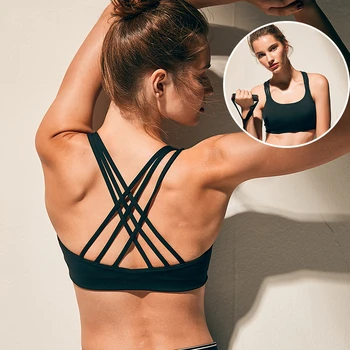 2019 Çapraz Backless Spor Üst Spor Kadın Örgü Nefes yoga bluzu Push Up T Shirt Dikişsiz Kırpma Üst Katı Spor Gömlek Kadın
