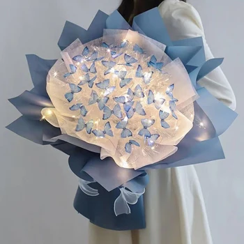 Kelebek Buket Aydınlık Ambalaj Kağıdı Seti sevgililer Günü DIY El Yapımı Romantik Hediye led ışık Ambalaj Kağıdı Malzemeleri Yeni