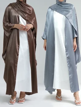 Fas Elbise İpeksi Abaya Kadınlar için Maxi Abayas Uzun Yarasa Kollu Elbise Hindistan Kaftan Dubai Türkiye Longue Vestidos Largo Abayas