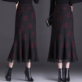 Etek Kadınlar için Moda 2023 Yeni Kore Sonbahar Kış Orta Uzunlukta Rahat İnce Midi Çiçek Zarif kadın s T137