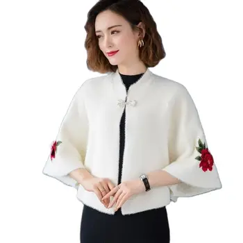 Moda Taklit Vizon Yün Ceket kadın Ceket Üstleri Yeni Bahar Sonbahar Örme Giyim Hırka Pelerin Şal Kadın 2023 Yeni