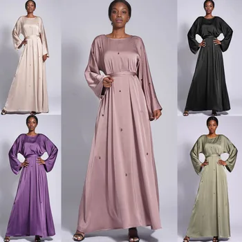 Ramazan Müslüman Moda Başörtüsü Elbise Bayram Saten Abaya Dubai Türkiye İslam Giyim Elmas Abayas Kadınlar için Afrika Kaftan Elbise