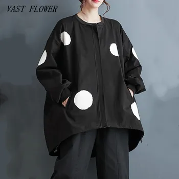 siyah pamuklu Büyük Boy vintage Polka Dot ceketler kadınlar için rahat gevşek bahar sonbahar ceketi Ceket 2023 Hırka Giyim Giyim