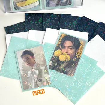 50 Adet / paket Işıltılı Yıldız Aşk Kalp Fotoğraf Kartları Koruyucu Kılıf saklama çantası Renkli Kpop Idol Toploader Kartı Fotocard Kollu