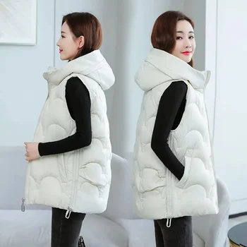 2023 Yeni Sonbahar kadın ceketi Yelek Yelek Jile Ceket Dış Giyim Kolsuz Kadın Kapşonlu Pamuk Yastıklı Parka Kirpi Sıcak Üstleri