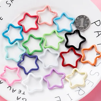 10 adet şeker renk anahtarlık halkası boya rengi beş köşeli yıldız anahtarlık şekilli halka DIY anahtarlık dekorasyon aksesuarları