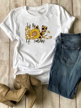 Giyim Kadın Kısa Kollu Tee Moda Kadın Leopar Mektup Aşk Çiçek Gömlek Bayan Baskı Bahar Yaz grafikli tişört
