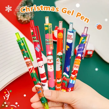 Sevimli Noel Baba Noel Jel Kalemler 0.5 mm Siyah Mürekkep Geri Çekilebilir Yazma Kalem İmza Kalemler Okul Ofis Malzemeleri Çocuklar İçin hediyeler
